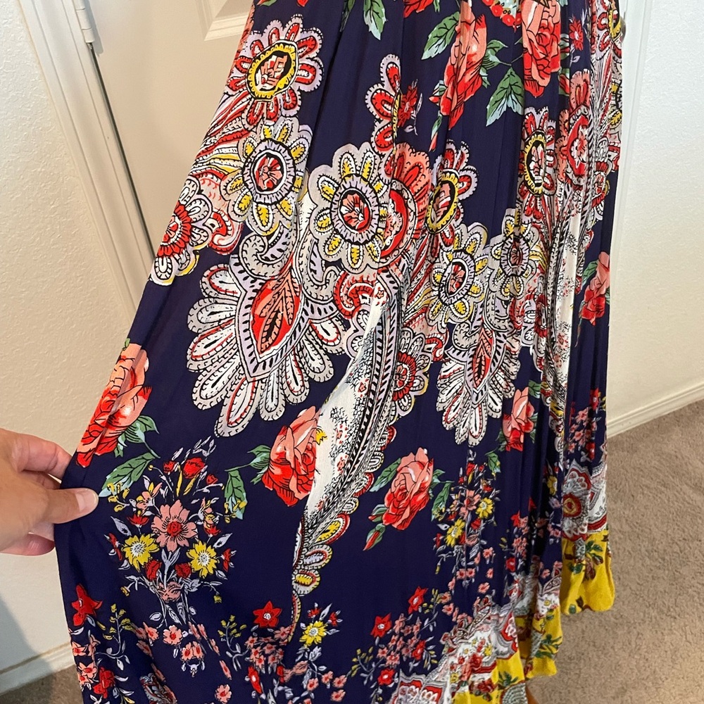 Maeve Anthropologie Blue and yellow Pleated Halter Sundress - Picture 3 of 6